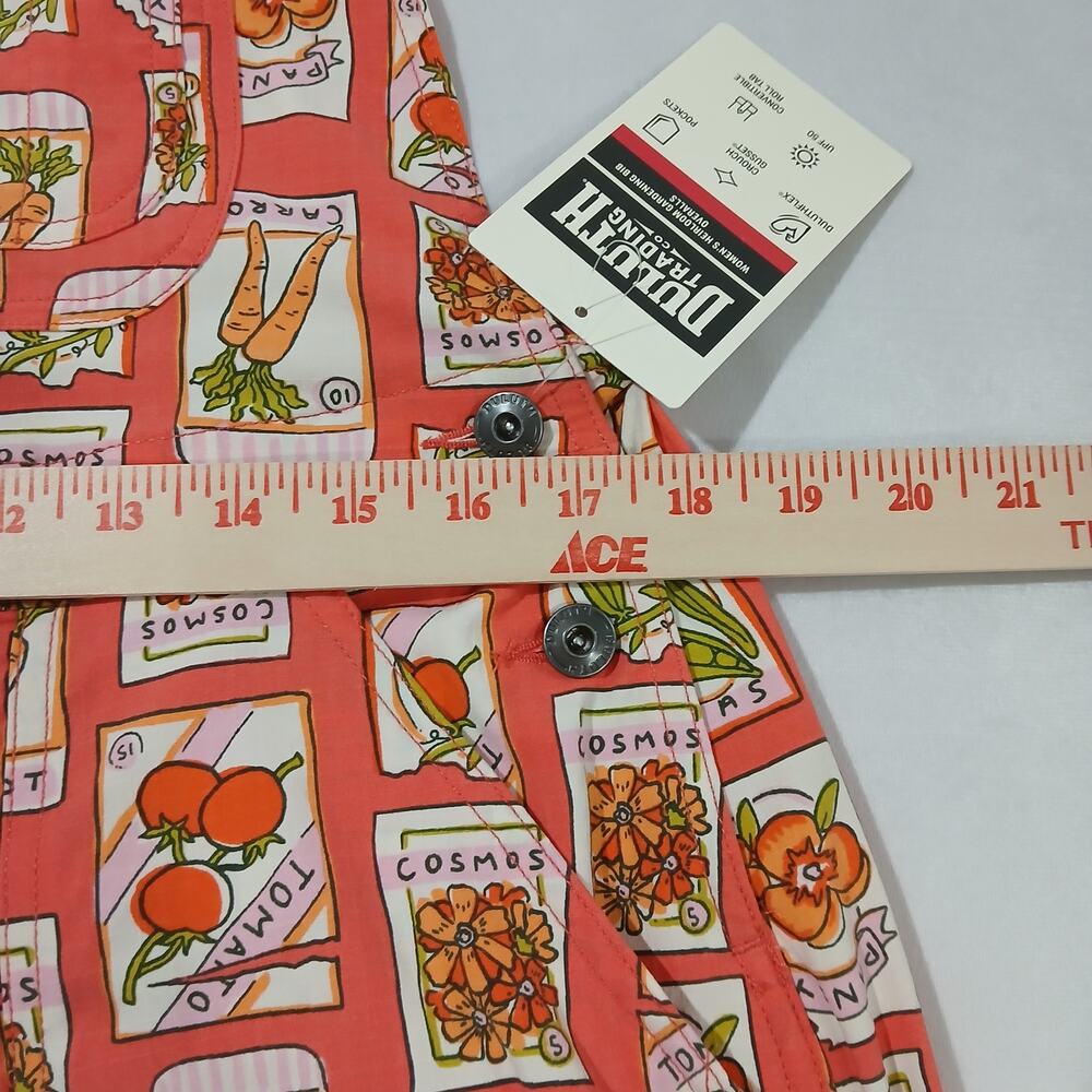 DULUTH TRADING Heirloom Gardening Bib Overalls Medium 31 NWT Coral Seed Packets - Picture 13 of 15